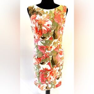 Connected Apparel tropical floral print sheath dress.